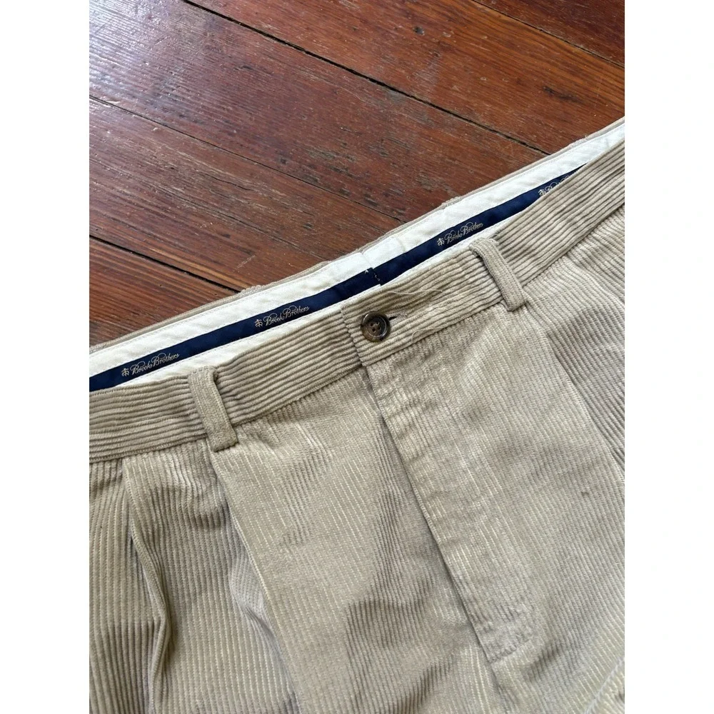 Brooks Brothers Elliot Corduroy Pants 38x34‎ Beige Tan Pleated Cuffed Cotton